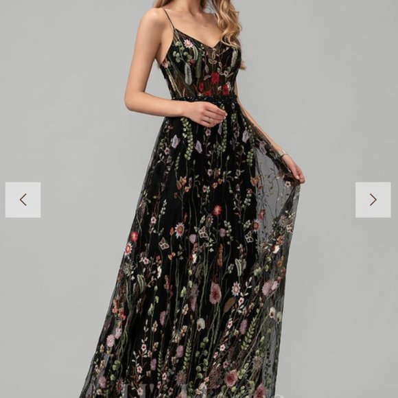 Black Floral Embroidered Maxi Dress - Picture 2 of 4
